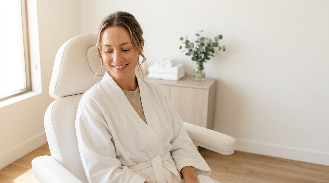 Client relaxing after treatment at Lumé Clinic
